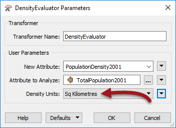 Choosing the value for DensityUnits